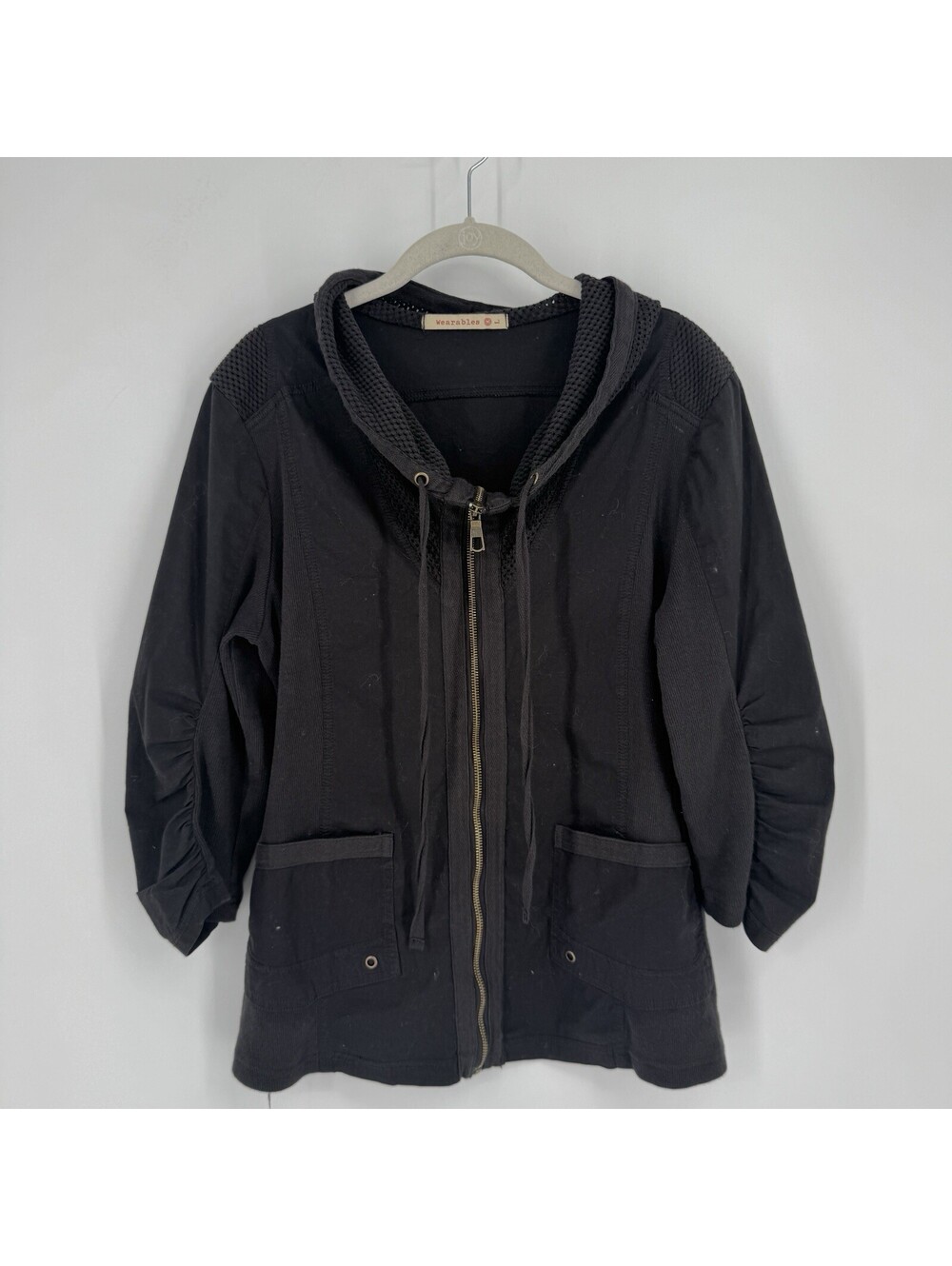 XCVI Wearables jacket womens large L black fjord ruched boho minimalist artsy